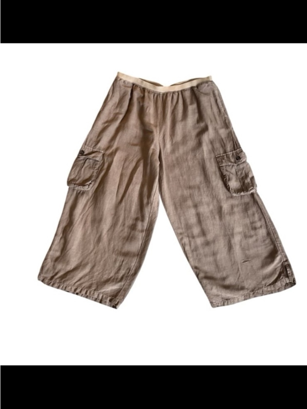 Kleen Linen Blend Wide Leg Cargo Crop Pants | Brown Size Large Boho